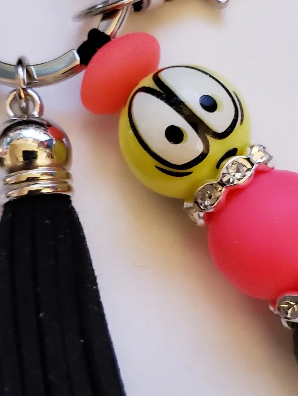Handmade Silicone Focal Beaded UV Smiley Face Emoji Keychain